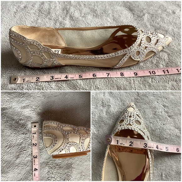 Badgley Mischka Gigi Pointed Flat Evening Shoe Mesh Crystal Bridal Wedding Ivory - Picture 15 of 15